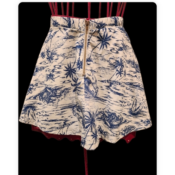 Hawaiian BIG WAVE PALM TREES BLUE &WHITE SWING SKIRT.ONE OF A KIND.Boho chic - Picture 6 of 6